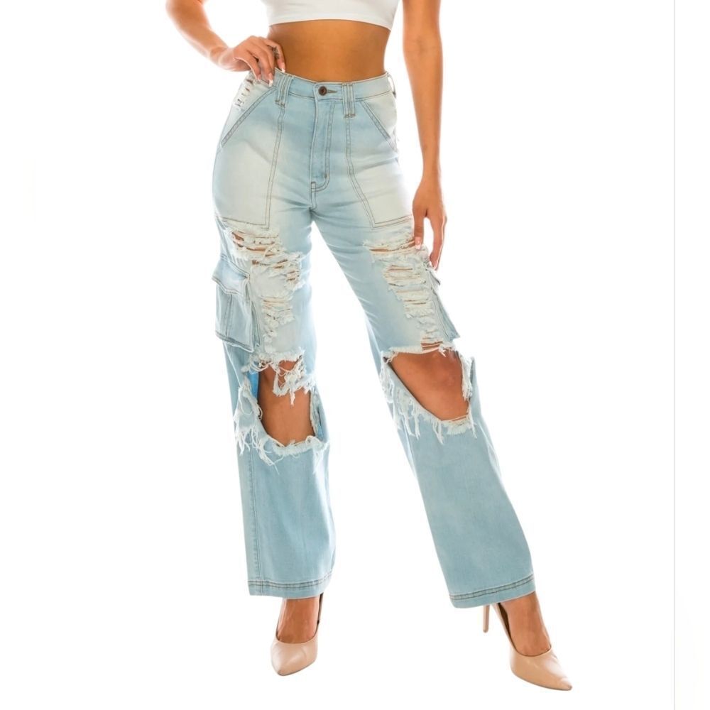 Aphrodite High Rise Distressed Cargo Jeans